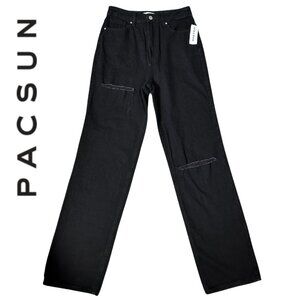 NWT PacSun Women's Black Adrianna Distressed Wide Leg Jeans Size 27
